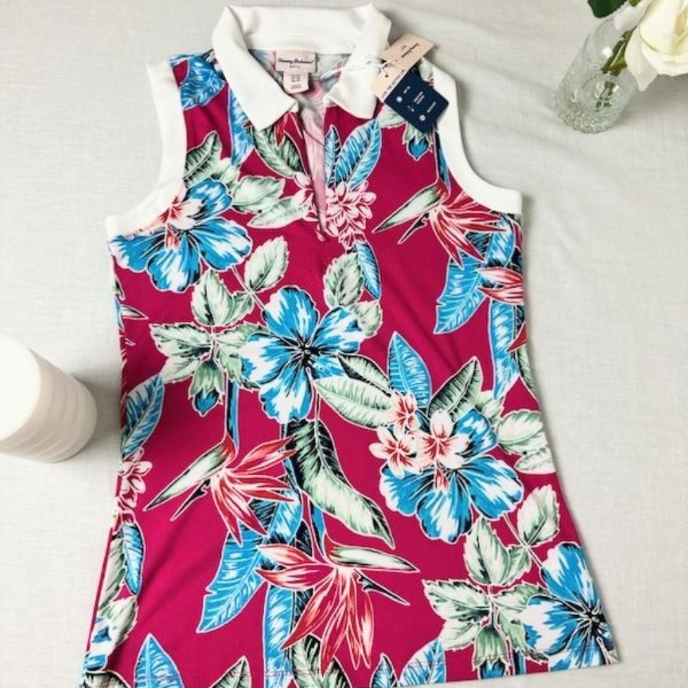 NWT Tommy Bahama Golf Tennis Beach Tank Top Red Blue Tropical Halter Womens XS
